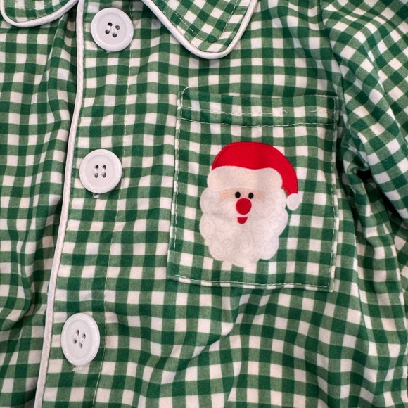 3T CHRISTMAS PAJAMAS Green Checkered Pajama Set with Santa Patch - Picture 2 of 3